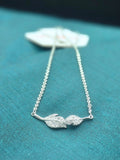 Elegant Twin Leaf Necklace – Silver Crystal Pendant for Women