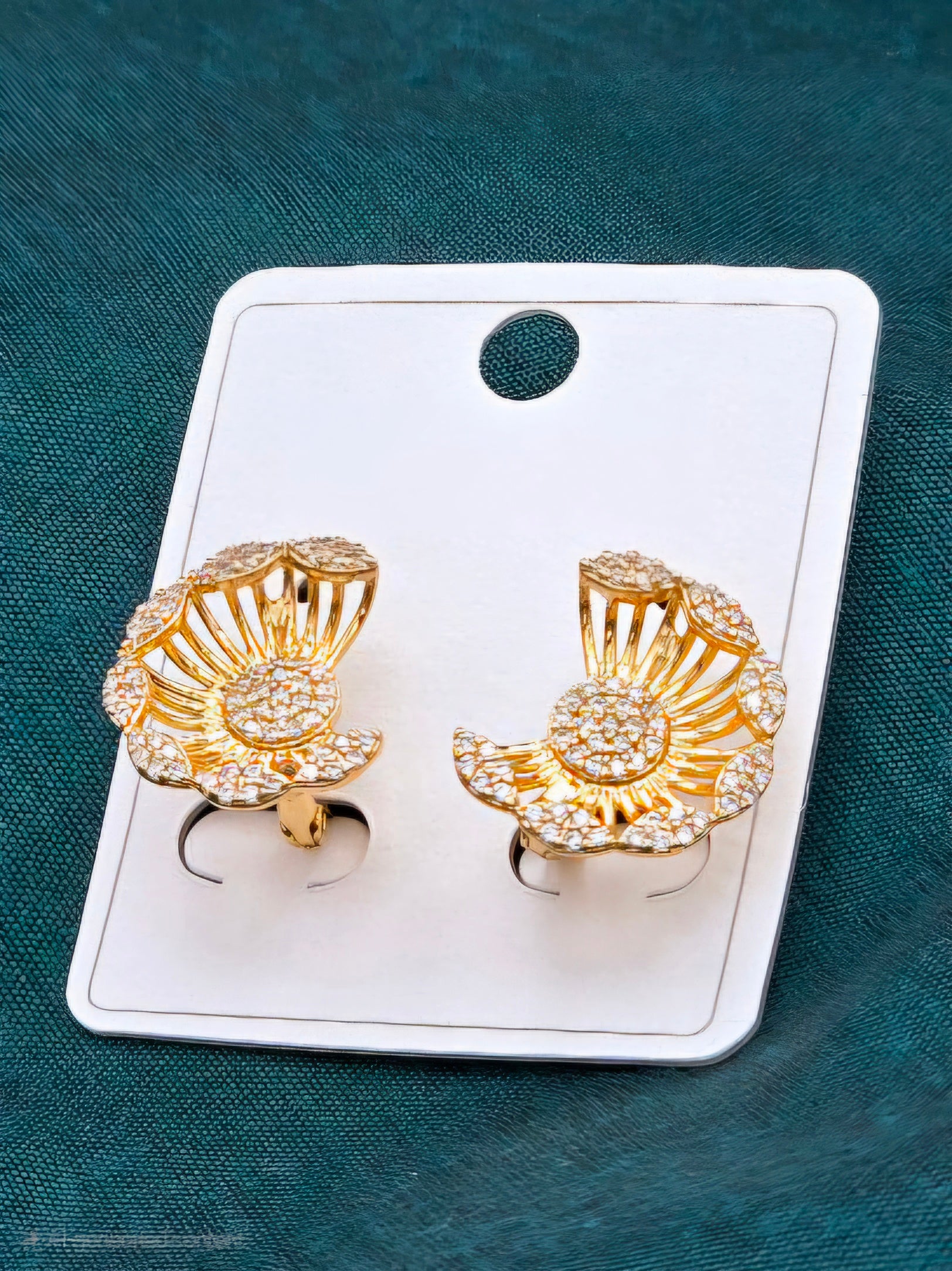 Lux Jewel Gold Half Flower Crystal Earrings – Elegant Glamour for Every Occasion