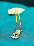 Golden Butterfly Leaf Necklace – Elegant Crystal Pendant for Women